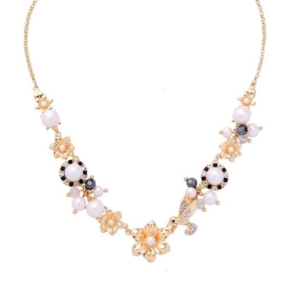 Gold Pearl and Floral Dainty Collar Necklace - Picture 1 of 1